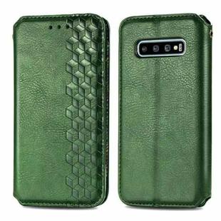 For Samsung Galaxy S10 Cubic Grid Pressed Horizontal Flip Magnetic PU Leather Case with Holder & Card Slots & Wallet(Green)