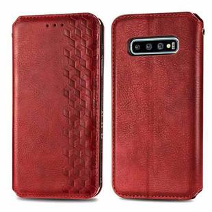 For Samsung Galaxy S10 Cubic Grid Pressed Horizontal Flip Magnetic PU Leather Case with Holder & Card Slots & Wallet(Red)