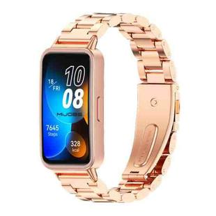 For Huawei Band 8 Mijobs Three Bead Bamboo Stainless Steel Watch Band(Rose Gold)