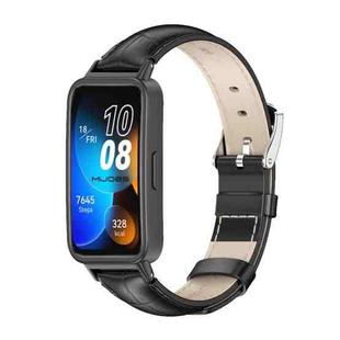 For Huawei Band 8 Mijobs Cowhide Leather Watch Band(Bamboo Black)