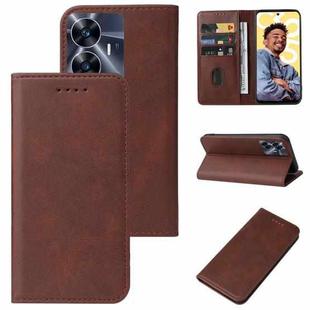 For Realme C55 Magnetic Closure Leather Phone Case(Brown)