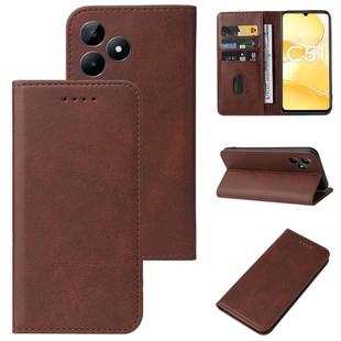 For Realme C51 Magnetic Closure Leather Phone Case(Brown)