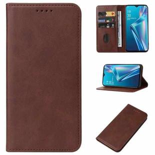 For OPPO A12 Magnetic Closure Leather Phone Case(Brown)