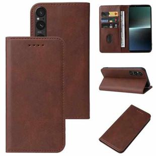 For Sony Xperia 1 V Magnetic Closure Leather Phone Case(Brown)