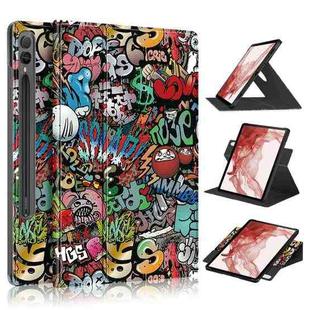 For Samsung Galaxy Tab S9 360 Rotation Stand Painted Smart Leather Tablet Case(Graffiti)