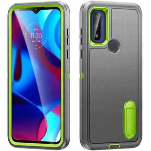 For Motorola G Pure 2021 Rugged PC + Silicone Phone Case with Holder(Grey+Fresh Green)