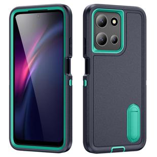 For Motorola Moto G 5G 2025 Rugged PC + Silicone Phone Case with Holder(Dark Blue+Light Green)