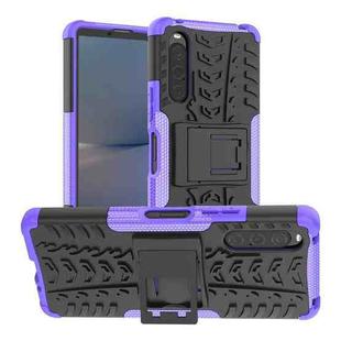 For Sony Xperia 10 V Tire Texture TPU + PC Phone Case with Holder(Purple)