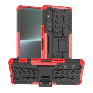 For Sony Xperia 1 V Tire Texture TPU + PC Phone Case with Holder(Red)