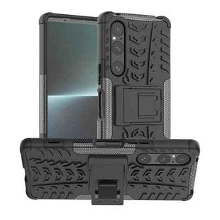 For Sony Xperia 1 V Tire Texture TPU + PC Phone Case with Holder(Black)