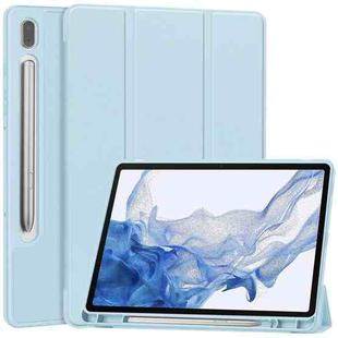 For Samsung Galaxy Tab S9 3-Fold Pure Color TPU Smart Leather Tablet Case with Pen Slot(Light Blue)