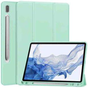 For Samsung Galaxy Tab S9 3-Fold Pure Color TPU Smart Leather Tablet Case with Pen Slot(Mint Green)
