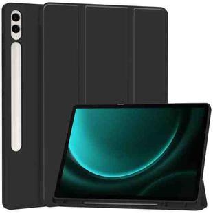 For Samsung Galaxy Tab S9 FE+ / S10+ 3-Fold Pure Color TPU Smart Leather Tablet Case with Pen Slot(Black)