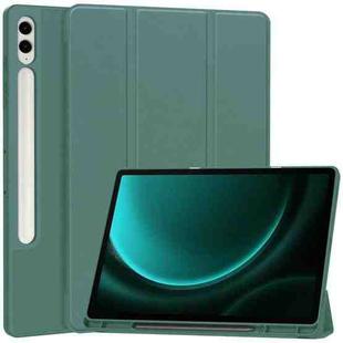 For Samsung Galaxy Tab S9 FE+ / S10+ 3-Fold Pure Color TPU Smart Leather Tablet Case with Pen Slot(Dark Green)