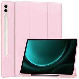 For Samsung Galaxy Tab S9 FE+ / S10+ 3-Fold Pure Color TPU Smart Leather Tablet Case with Pen Slot(Pink)