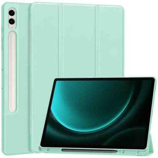For Samsung Galaxy Tab S9 FE+ / S10+ 3-Fold Pure Color TPU Smart Leather Tablet Case with Pen Slot(Mint Green)