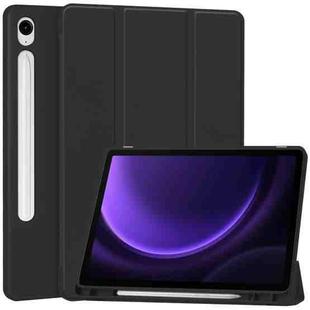 For Samsung Galaxy Tab S9 FE / S10 FE 3-Fold Pure Color TPU Smart Leather Tablet Case with Pen Slot(Black)