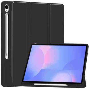 For Samsung Galaxy Tab S10 FE+ 3-Fold Pure Color TPU Smart Leather Tablet Case with Pen Slot(Black)