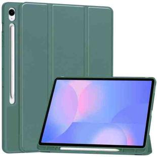 For Samsung Galaxy Tab S10 FE+ 3-Fold Pure Color TPU Smart Leather Tablet Case with Pen Slot(Dark Green)