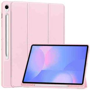 For Samsung Galaxy Tab S10 FE+ 3-Fold Pure Color TPU Smart Leather Tablet Case with Pen Slot(Pink)