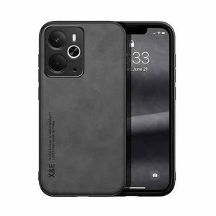 For Realme 14 Skin Feel Magnetic Leather Back Phone Case(Dark Grey)