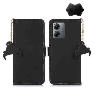 For Motorola Moto G14 4G Genuine Leather Magnetic RFID Leather Phone Case(Black)