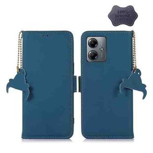 For Motorola Moto G14 4G Genuine Leather Magnetic RFID Leather Phone Case(Blue)