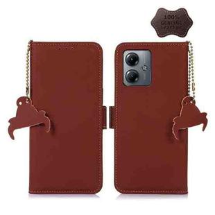 For Motorola Moto G14 4G Genuine Leather Magnetic RFID Leather Phone Case(Coffee)