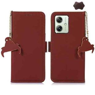 For Motorola Moto G54 5G Genuine Leather Magnetic RFID Leather Phone Case(Coffee)