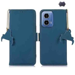 For Motorola Moto G34 Genuine Leather Magnetic RFID Leather Phone Case(Blue)