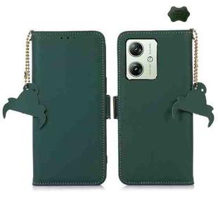 For Motorola Moto G64 5G Genuine Leather Magnetic RFID Leather Phone Case(Green)