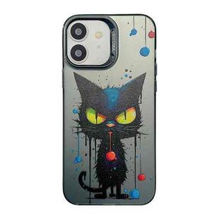 For iPhone 12 Cute Animal Pattern Series PC + TPU Phone Case(Black Cat)