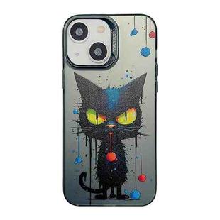 For iPhone 13 Cute Animal Pattern Series PC + TPU Phone Case(Black Cat)