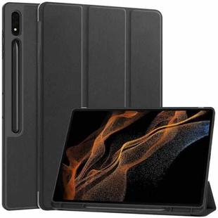 For Samsung Galaxy Tab S10 Ultra / S9 Ultra 3-Fold Pure Color TPU Smart Leather Tablet Case with Pen Slot(Black)