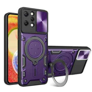 For Xiaomi Redmi 12 4G CD Texture Sliding Camshield Magnetic Holder Phone Case(Purple)