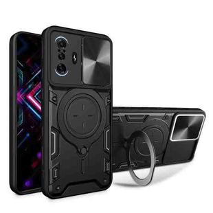 For Xiaomi Redmi K40 Gaming CD Texture Sliding Camshield Magnetic Holder Phone Case(Black)