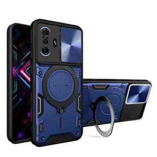 For Xiaomi Redmi K40 Gaming CD Texture Sliding Camshield Magnetic Holder Phone Case(Blue)