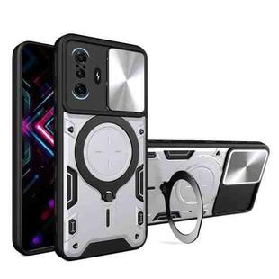 For Xiaomi Redmi K40 Gaming CD Texture Sliding Camshield Magnetic Holder Phone Case(Silver)