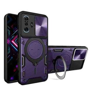 For Xiaomi Redmi K40 Gaming CD Texture Sliding Camshield Magnetic Holder Phone Case(Purple)
