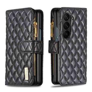 For Samsung Galaxy Z Fold5 Diamond Lattice Zipper Wallet Leather Flip Phone Case(Black)