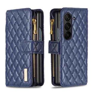 For Samsung Galaxy Z Fold5 Diamond Lattice Zipper Wallet Leather Flip Phone Case(Blue)