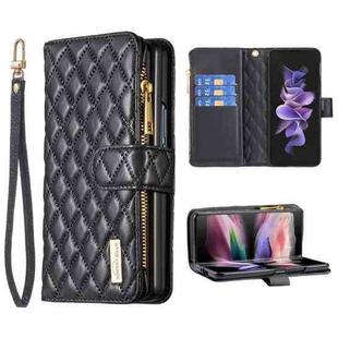 For Samsung Galaxy Z Fold6 Diamond Lattice Zipper Wallet Leather Flip Phone Case(Black)