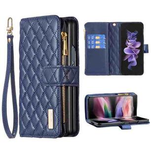 For Samsung Galaxy Z Fold6 Diamond Lattice Zipper Wallet Leather Flip Phone Case(Blue)