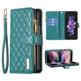 For Samsung Galaxy Z Fold7 Diamond Lattice Zipper Wallet Leather Flip Phone Case(Green)