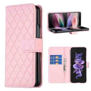 For Samsung Galaxy Z Fold4 Diamond Lattice Wallet Leather Flip Phone Case(Pink)