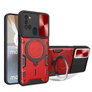 For Samsung Galaxy A21s CD Texture Sliding Camshield Magnetic Holder Phone Case(Red)