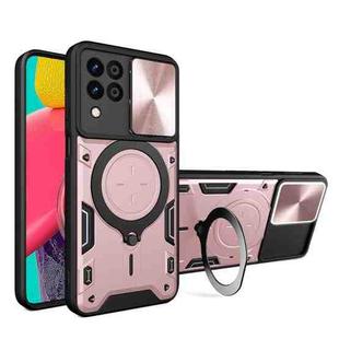 For Samsung Galaxy M33 5G CD Texture Sliding Camshield Magnetic Holder Phone Case(Pink)