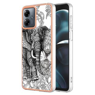 For Motorola Moto G14 Electroplating Marble Dual-side IMD Phone Case(Totem Elephant)