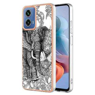 For Motorola Moto G34 Electroplating Marble Dual-side IMD Phone Case(Totem Elephant)