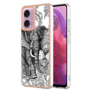 For Motorola Moto G04 4G / G24 4G Electroplating Marble Dual-side IMD Phone Case(Totem Elephant)